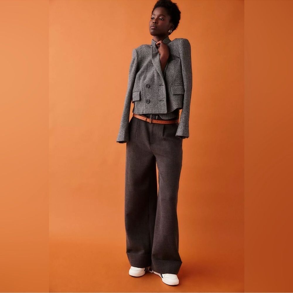 Free People Tailored Heritage Blazer in Grey Combo Cropped Crop OVERSIZED